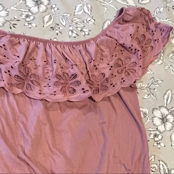 Paper + Tee Off Shoulder Dusty Rose Top - Picture 5 of 10